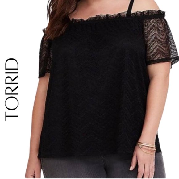 torrid Tops - TORRID Black Lace Cold Shoulder Top, Size 4X (26)